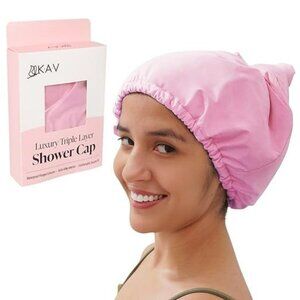 KAV Luxury Triple Layer Shower Caps (Satin) for Women, Reusable Waterproof